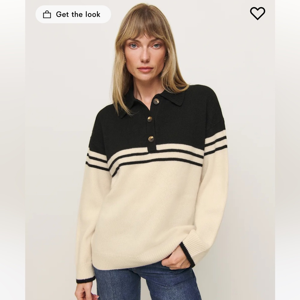 Reformation Brooklyn Cashmere Polo Sweater Ivory - Size M